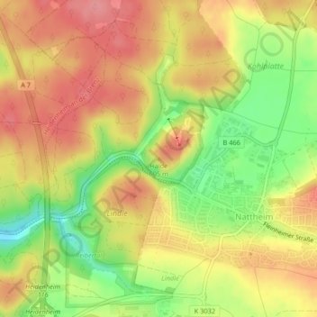 Mapa topográfico Halde, altitud, relieve