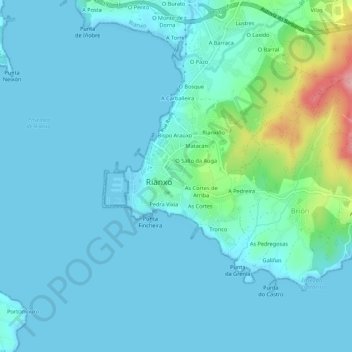 Mapa topográfico Fincheira, altitud, relieve