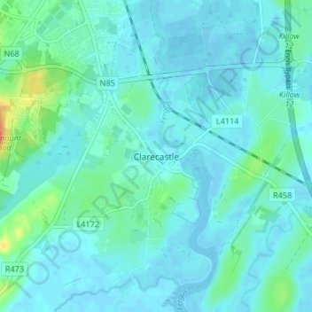 Mapa topográfico Clarecastle, altitud, relieve