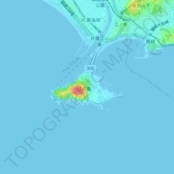Mapa topográfico Enoshima, altitud, relieve