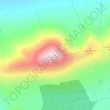 Mapa topográfico Croagh Patrick, altitud, relieve