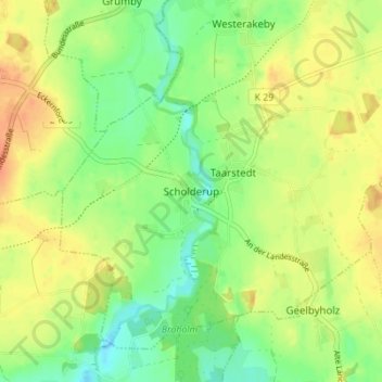 Mapa topográfico Scholderup, altitud, relieve