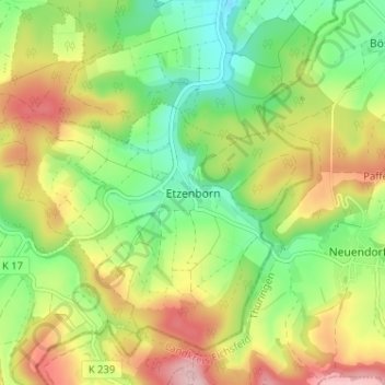 Mapa topográfico Etzenborn, altitud, relieve