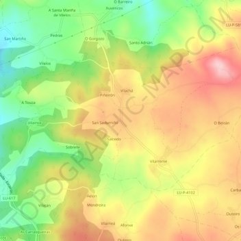 Mapa topográfico A Portela, altitud, relieve