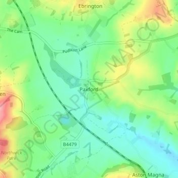 Mapa topográfico Paxford, altitud, relieve