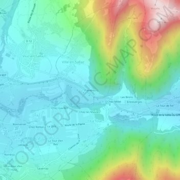 Mapa topográfico Prévières, altitud, relieve