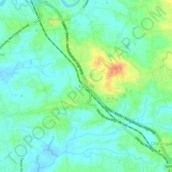 Mapa topográfico Koratty, altitud, relieve