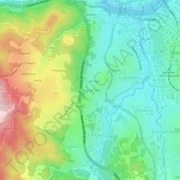 Mapa topográfico Cabeza de Vaca, altitud, relieve
