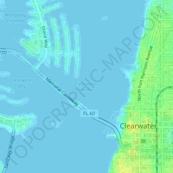 Mapa topográfico Clearwater Harbor, altitud, relieve
