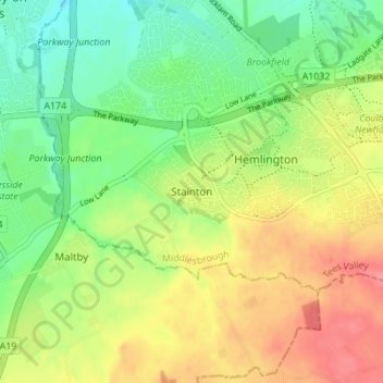 Mapa topográfico Stainton, altitud, relieve