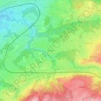 Mapa topográfico Zwiesele, altitud, relieve