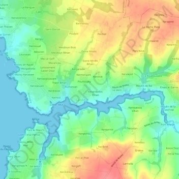 Mapa topográfico Kerambellec, altitud, relieve