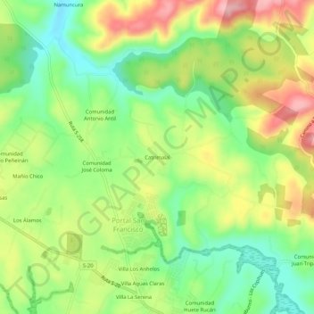 Mapa topográfico Catrimalal, altitud, relieve