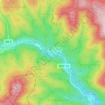 Mapa topográfico Erlenfurt, altitud, relieve