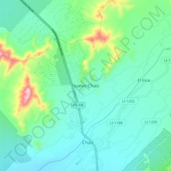 Mapa topográfico Nuevo Chao, altitud, relieve