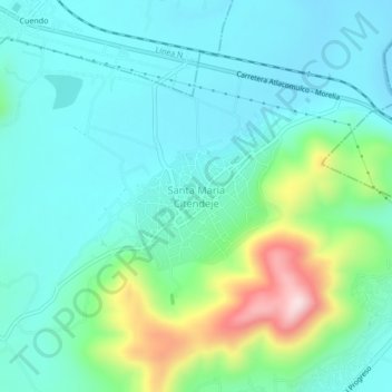 Mapa topográfico Santa Maria Citendeje, altitud, relieve