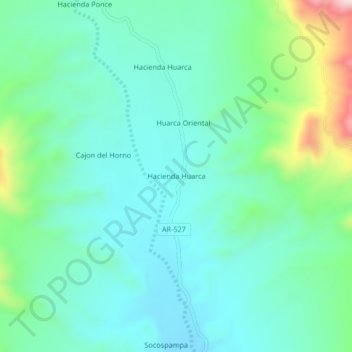 Mapa topográfico Hacienda Huarca, altitud, relieve