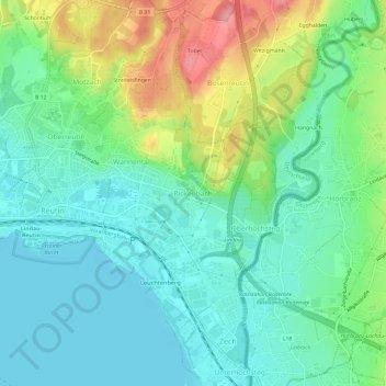Mapa topográfico Rickenbach, altitud, relieve
