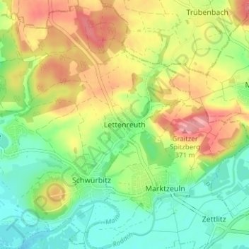 Mapa topográfico Lettenreuth, altitud, relieve