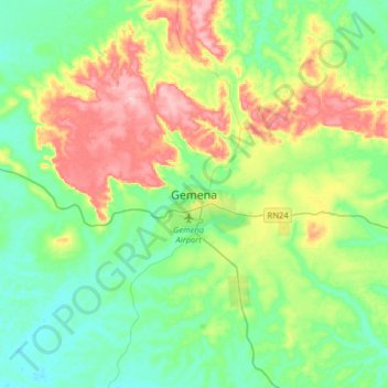 Mapa topográfico Gemena, altitud, relieve