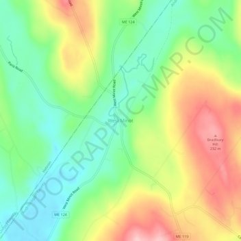 Mapa topográfico West Minot, altitud, relieve