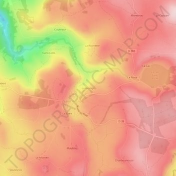 Mapa topográfico La Grange, altitud, relieve