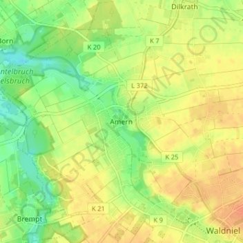 Mapa topográfico Amern, altitud, relieve