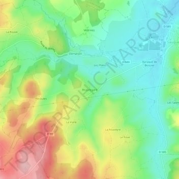 Mapa topográfico Beauregard, altitud, relieve