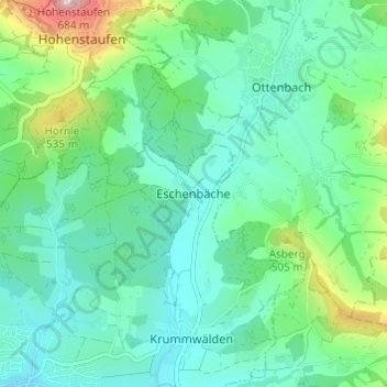 Mapa topográfico Eschenbäche, altitud, relieve