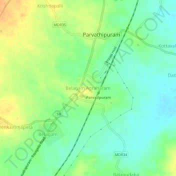 Mapa topográfico Belagam Agraharam, altitud, relieve