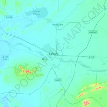 Mapa topográfico Balotra, altitud, relieve