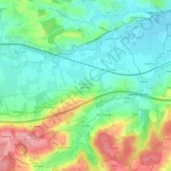 Mapa topográfico Pfaffing bei Watzling, altitud, relieve