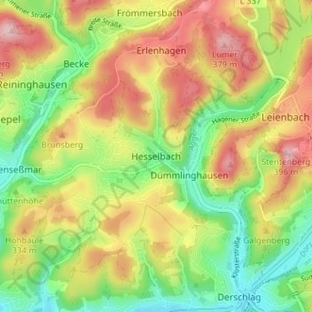Mapa topográfico Hesselbach, altitud, relieve
