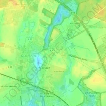 Mapa topográfico Mühlenbeck, altitud, relieve