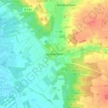 Mapa topográfico Südkampen, altitud, relieve