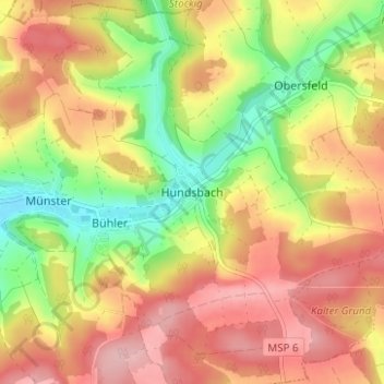 Mapa topográfico Hundsbach, altitud, relieve