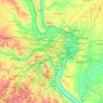 Mapa topográfico St. Louis, altitud, relieve