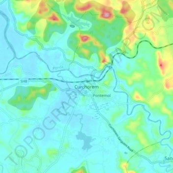 Mapa topográfico Curchorem, altitud, relieve