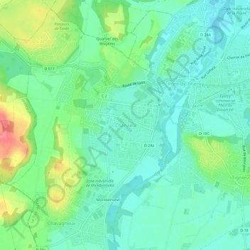 Mapa topográfico Charvieu, altitud, relieve