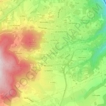 Mapa topográfico Le Châtelet, altitud, relieve