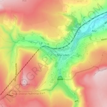 Mapa topográfico Clough Lee, altitud, relieve