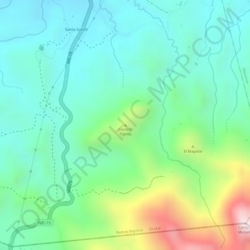 Mapa topográfico Cerro El Tigrillo, altitud, relieve