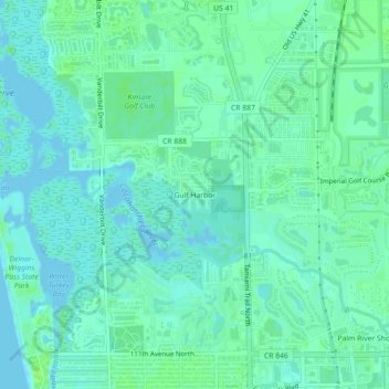 Mapa topográfico Palm River Shores, altitud, relieve