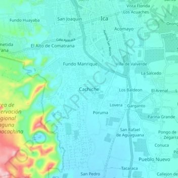 Mapa topográfico Cachiche, altitud, relieve