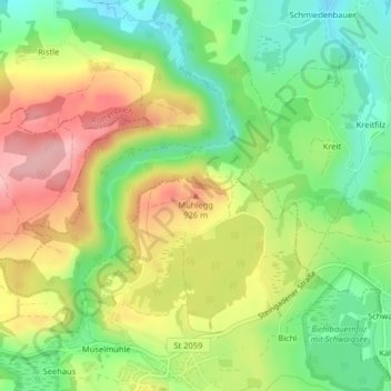 Mapa topográfico Mühlegg, altitud, relieve
