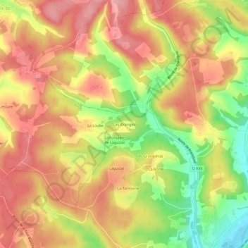 Mapa topográfico Les Granges, altitud, relieve