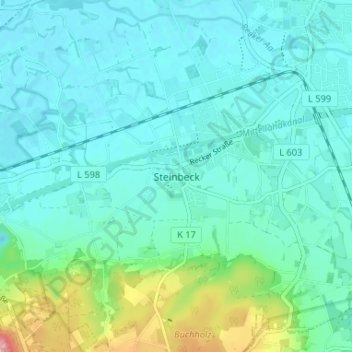 Mapa topográfico Steinbeck, altitud, relieve