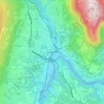 Mapa topográfico Valserhône, altitud, relieve
