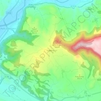Mapa topográfico Colldelrat, altitud, relieve