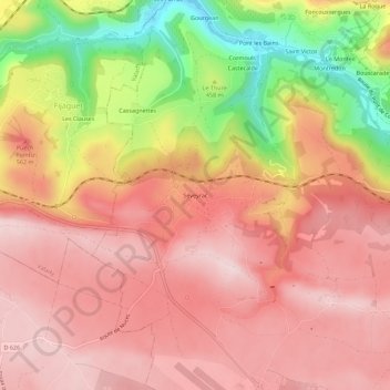 Mapa topográfico Séveyrac, altitud, relieve